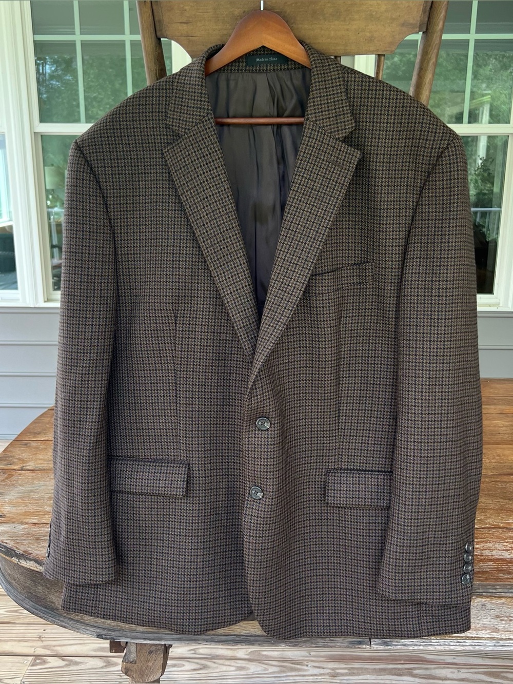 Chaps Ralph Lauren 48R Brown Houndstooth Wool Sport Coat Blazer